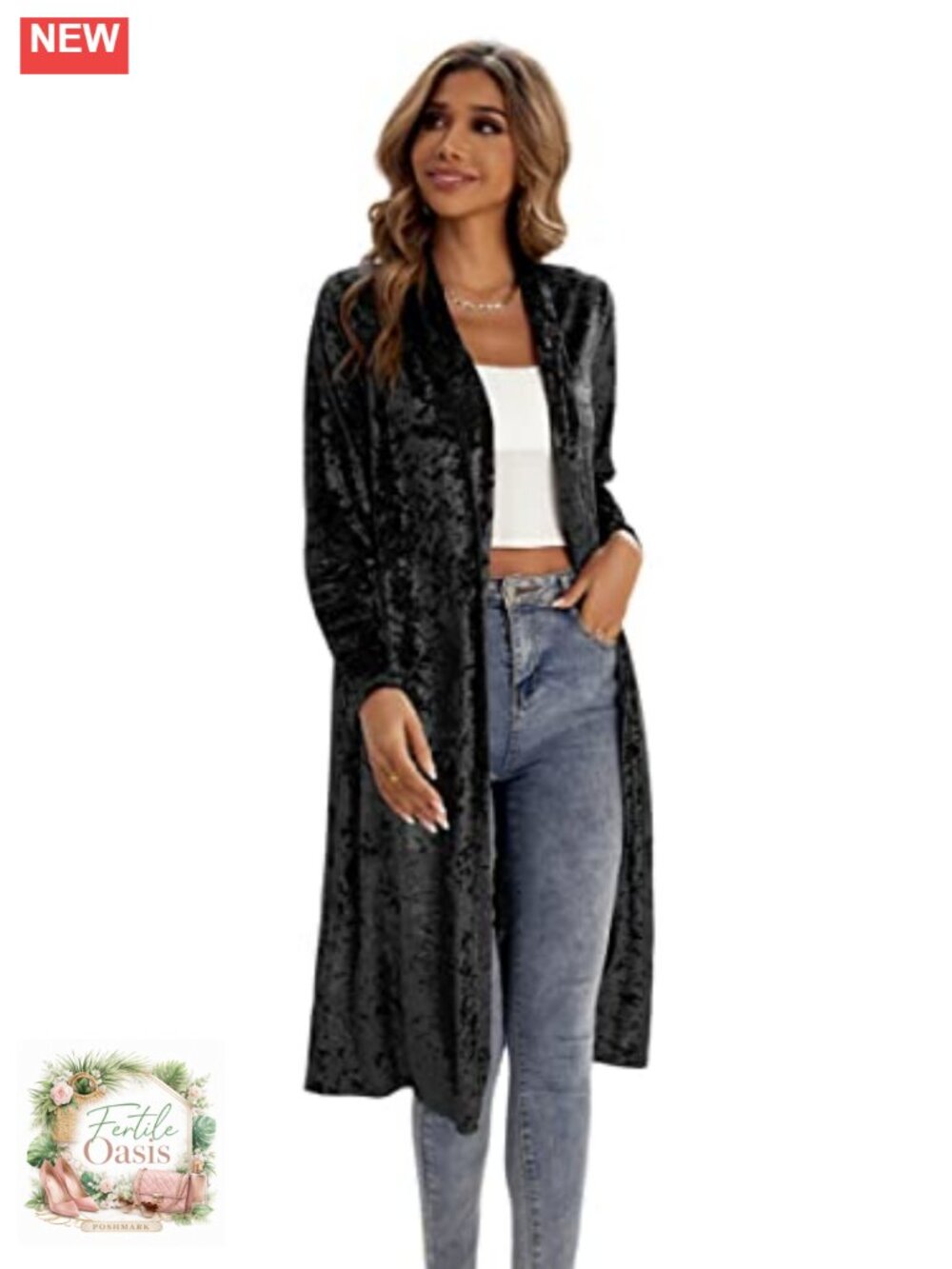 Women's Velvet Open Front Long Cardigan Long Sleeve Drape Collar